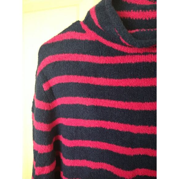J Crew Woman S Sweater Pullover Mock Neck Pink Navy Striped Casual cabin core - Picture 3 of 8